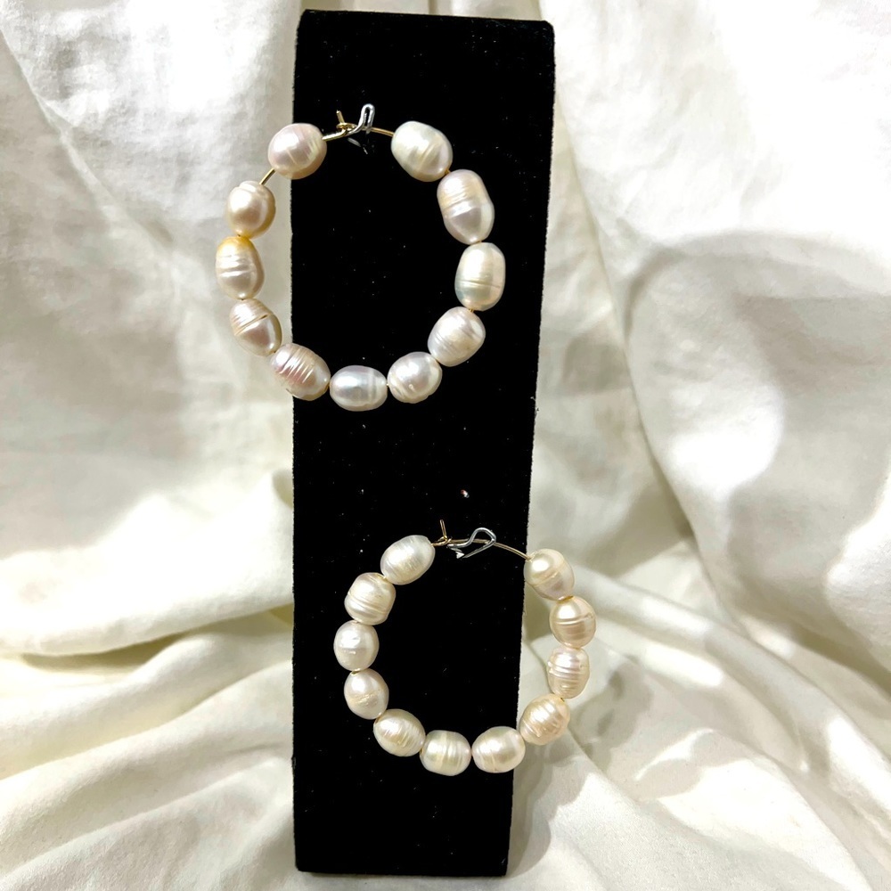 Fresh Water Pearls on Three Inch Hoops 35.93 Grams For Both. Cute And Y2K ☑️